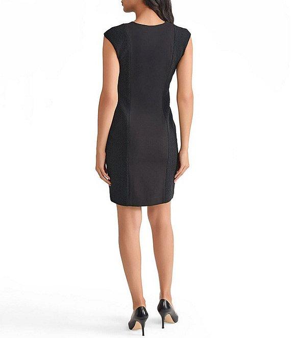 MISOOK Mixed Media Split V-Neck Cap Sleeve Sheath Dress Product Image