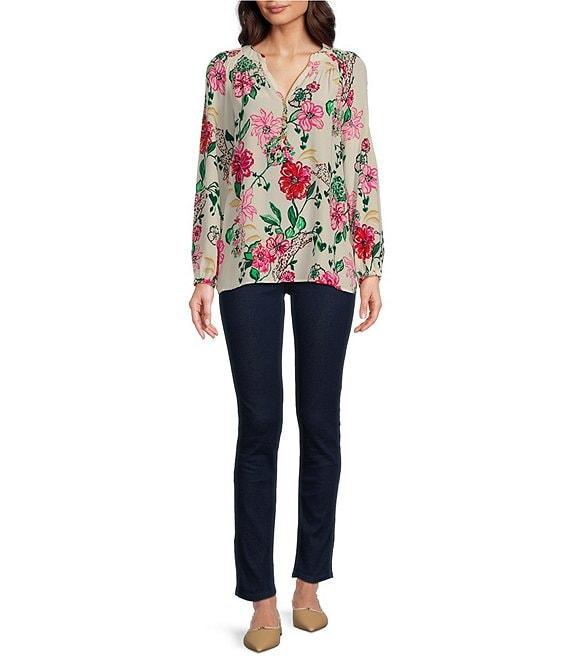 Lilly Pulitzer Elsa Silk Printed V-Neck Bracelet Sleeve Blouse Product Image