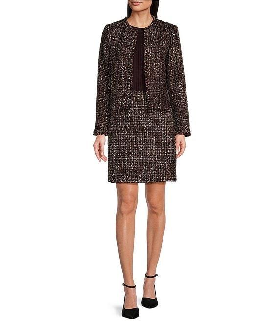 Calvin Klein Tweed Open Front Round Neck Coordinating Cropped Jacket Product Image