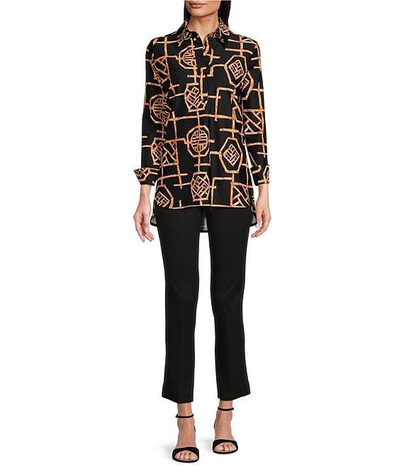 Jude Connally Hadley Bamboo Lattice Print Jude Cloth Knit Point Collar Long Split Roll Cuff Sleeve Coordinating Tunic Product Image