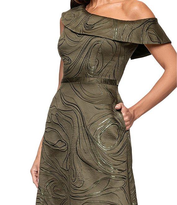 Xscape Jacquard Metallic One Shoulder A-Line Gown Product Image