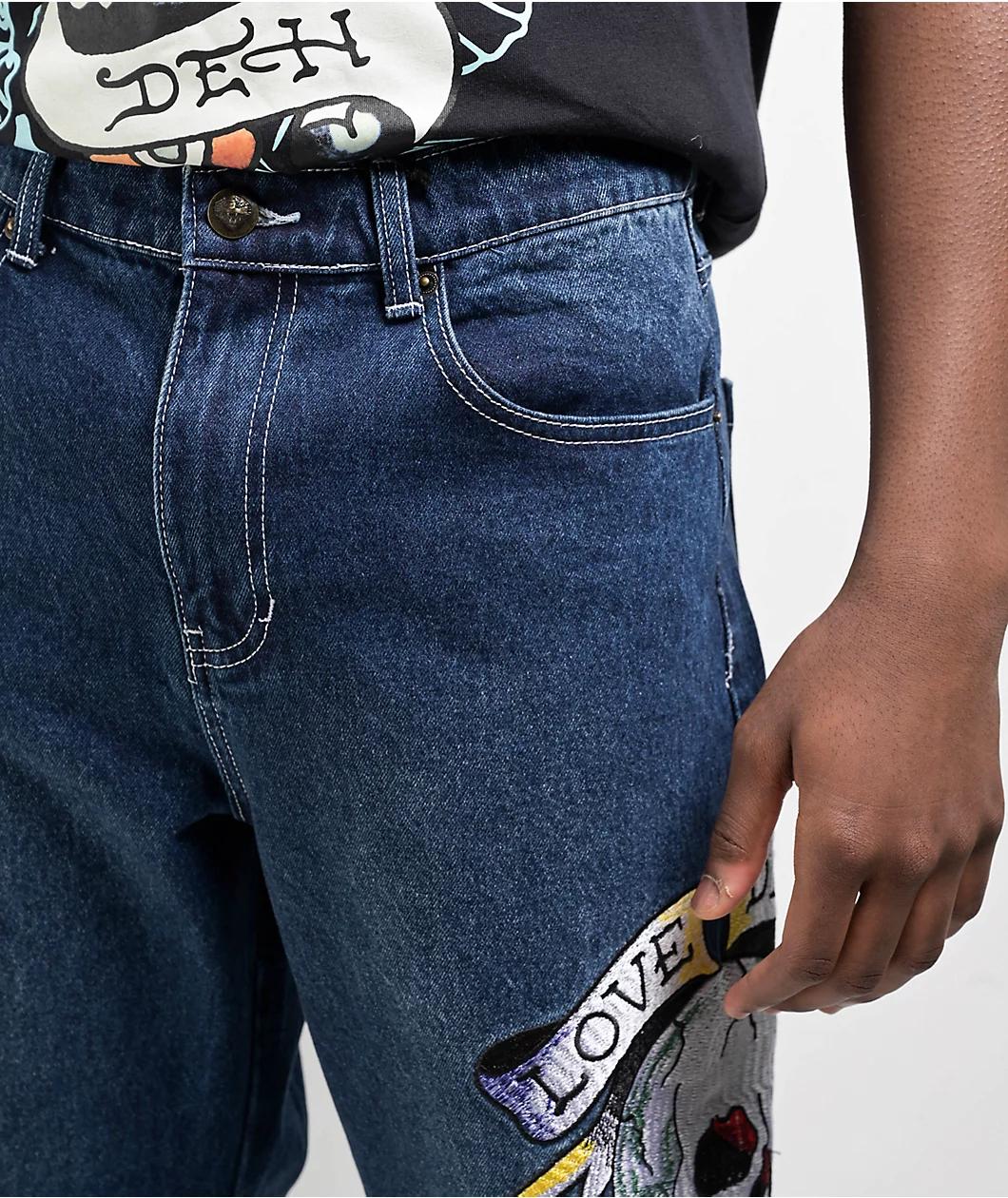 Ed Hardy Skull Heart Indigo Loose Fit Jeans Product Image