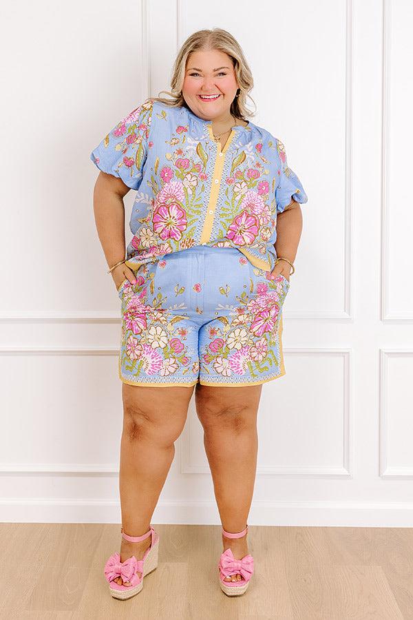 Santorini Daydream High Waist Linen-Blend Shorts in Periwinkle Curves Product Image