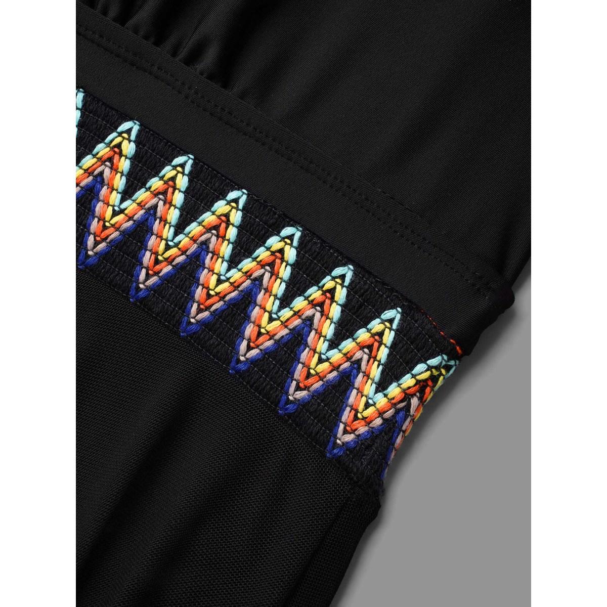 Plus Size Handkerchief Hem Contrast Webbing Surplice Neck Swim Dress Women's Swimwear Black Resort Bodycon Overlap Collar High stretch Curve Swim Dresses BloomChic 30/6X Product Image