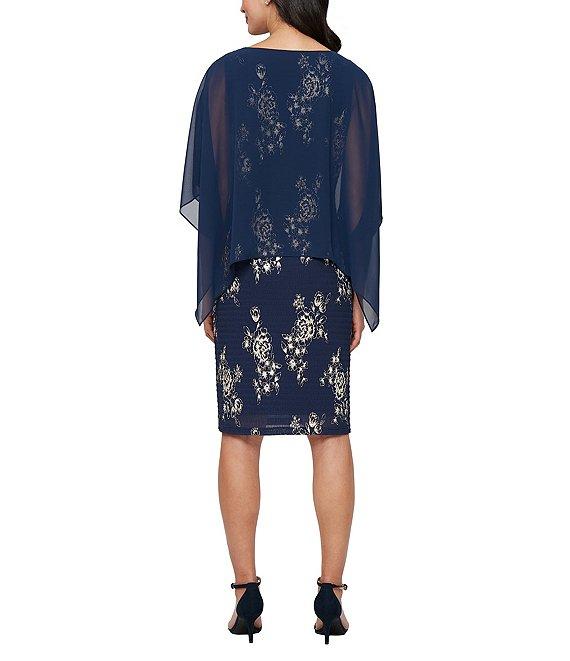 Ignite Evenings Petite Size Foil Print Chiffon Overlay Sheath Dress Product Image