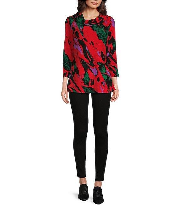 Calessa Textured Printed Cowl Neck 3/4 Sleeve Tunic Product Image