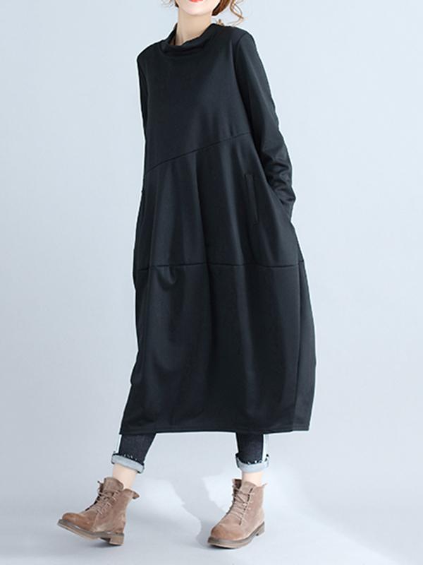 Casual Loose Plus Size Solid Color Hooded Midi Dresses Product Image