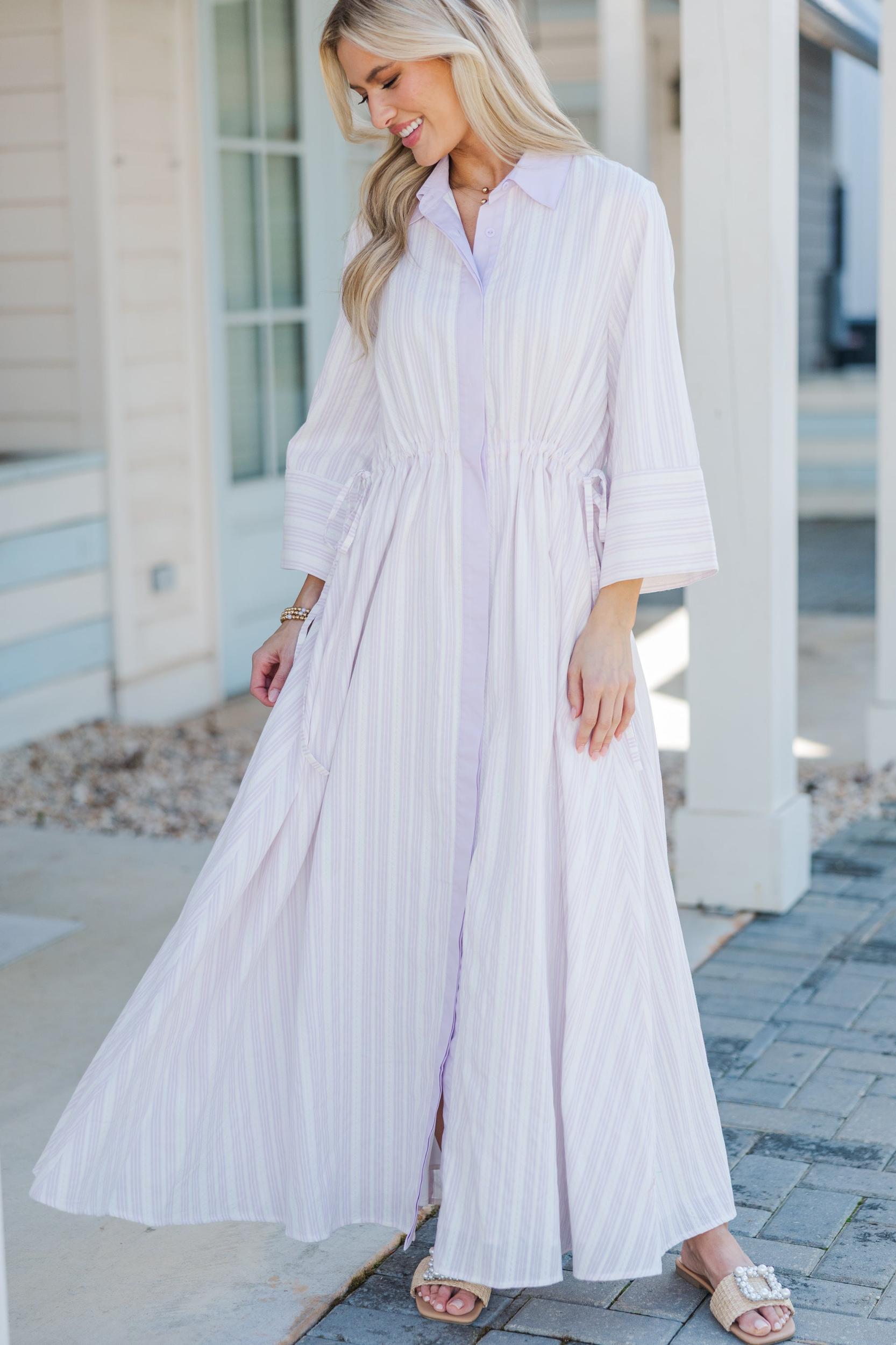 Feeling So Nice Lavender Striped Maxi Dress Female Product Image