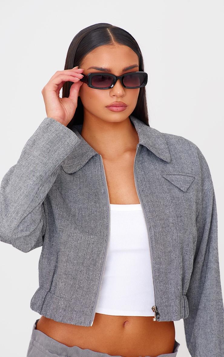 Black Rectangular Slim Frame Sunglasses Product Image