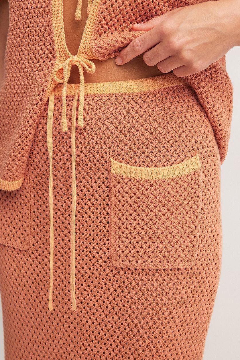 Contrast Detail Crochet Knitted Maxi Skirt Orange Product Image