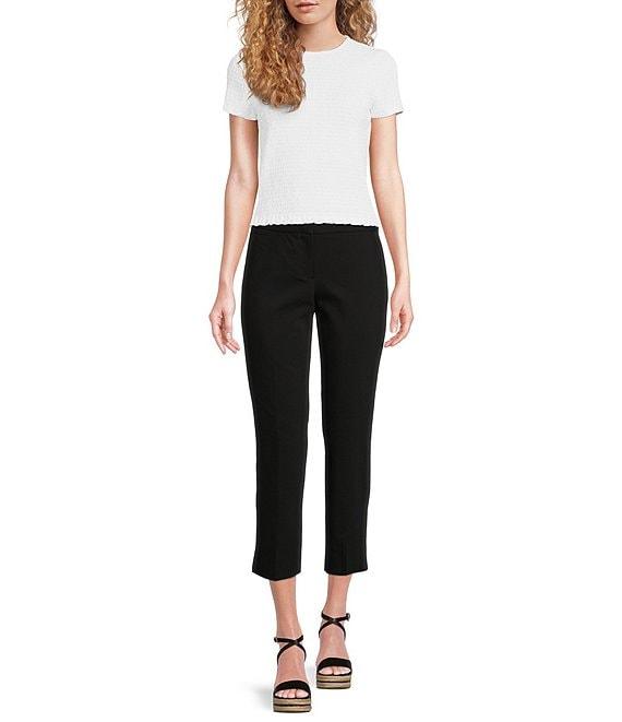 Michael Kors Smocked Crew Neckline Cap Sleeve Cropped Tee Shirt Product Image