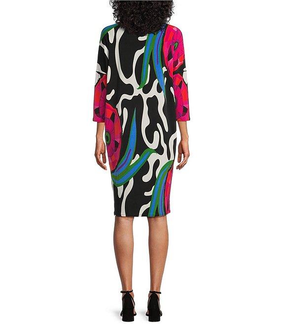 Eva Varro Printed Boat Neck 3/4 Sleeve Wedge Dress Product Image