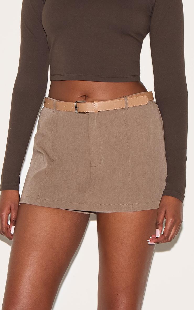Brown Tailored Woven Belt Detail Skort Product Image