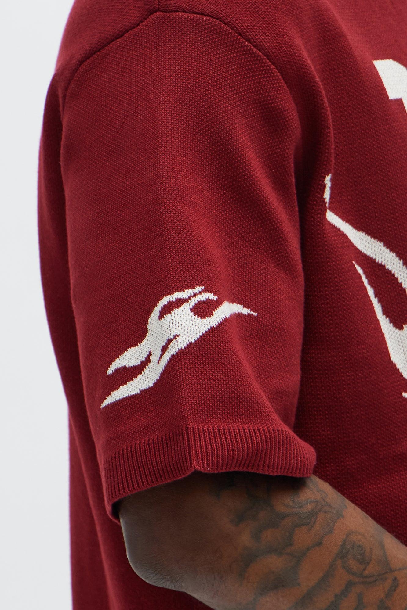 Regular Fit 13 Button Up Sweater Shirt - Red/White Male Product Image