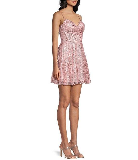 Blondie Nites Glitter Patterned Drape Neck Party Dress Product Image