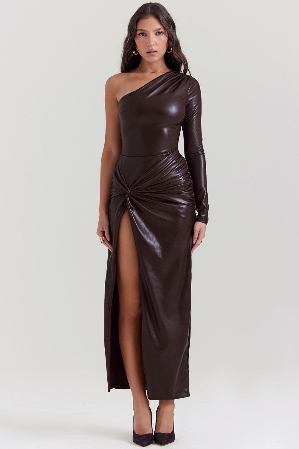 Octavia  cocoa vegan leather maxi dress Product Image
