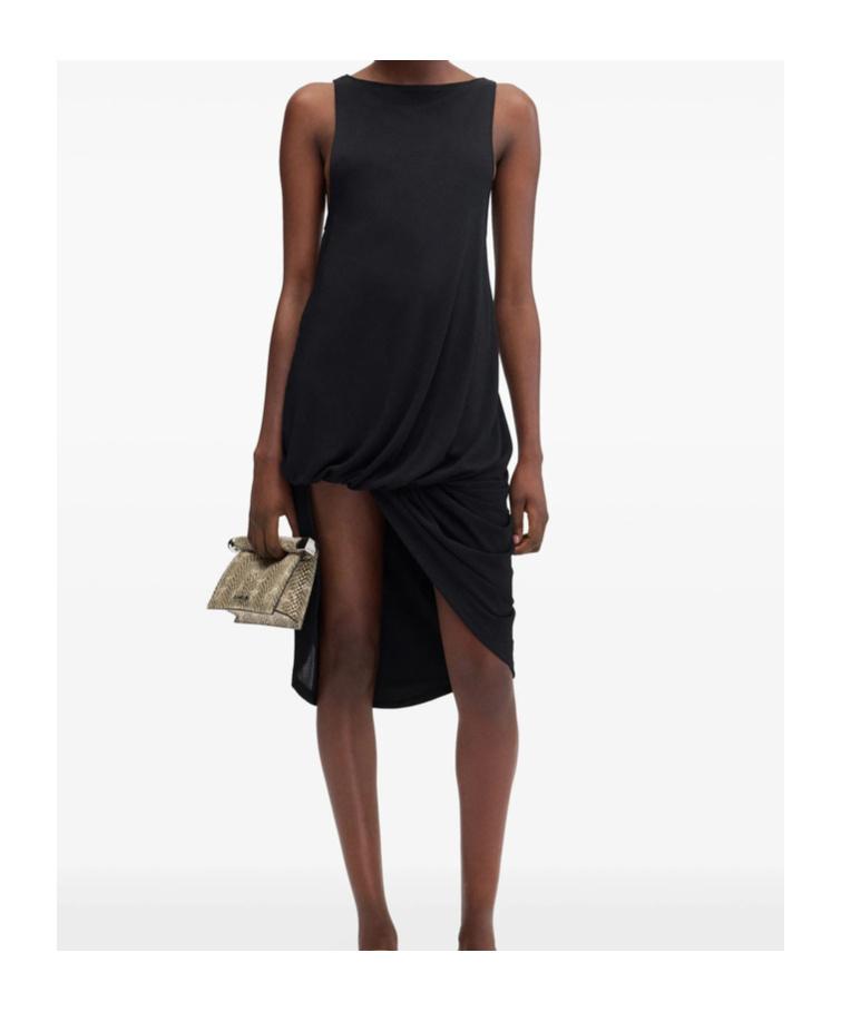 JACQUEMUS Draped Sleeveless Peplum Dress With Asymmetrical Hem In Black Product Image