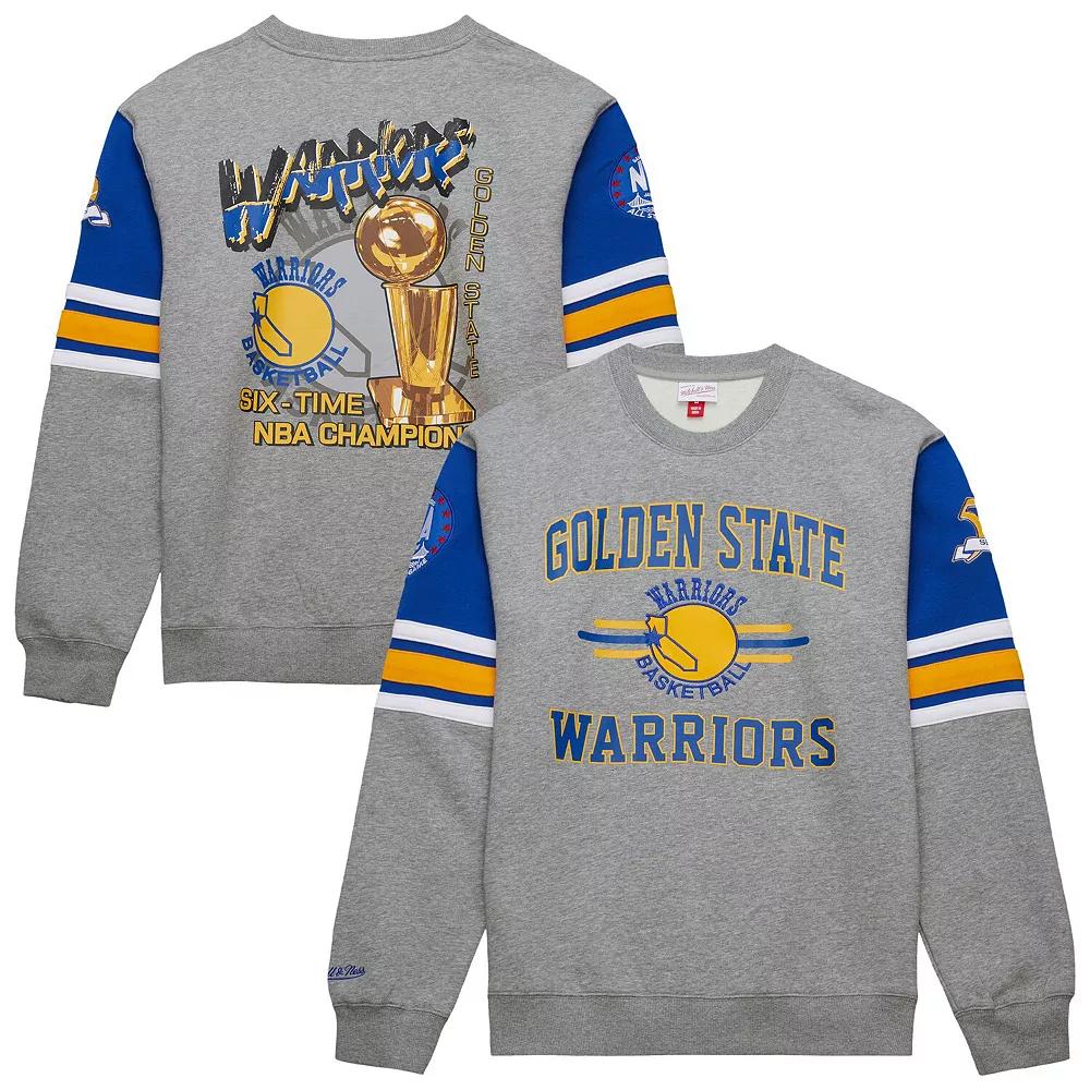 Men's Mitchell & Ness Heather Gray Golden State Warriors Hardwood Classics All Over 4.0 Pullover Sweatshirt,  Product Image