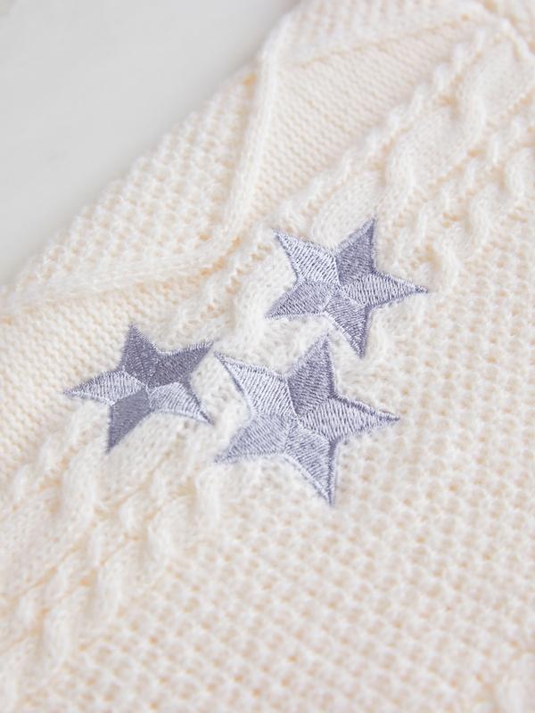 Oversize Star Embroidered Cable Knit Cardigan Product Image
