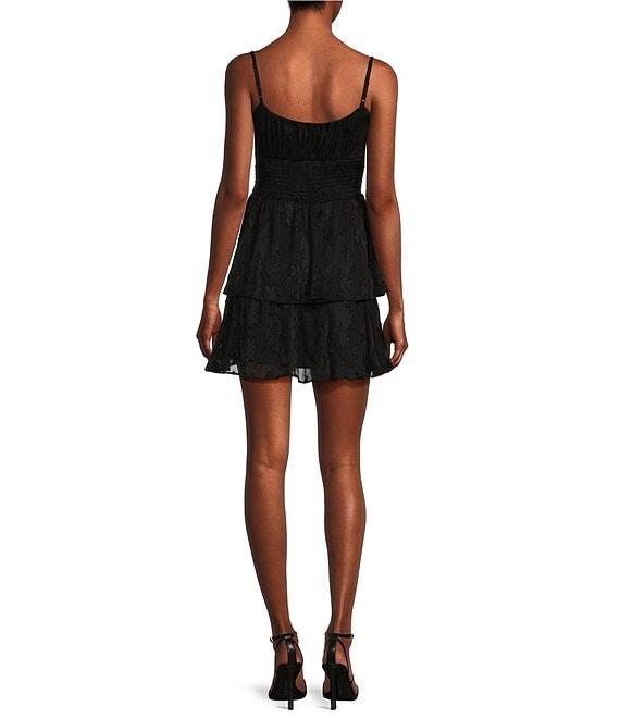 B. Darlin Spaghetti Strap Lace Up Jacquard Yoryu Lurex Dress Product Image