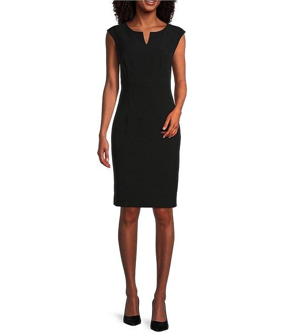 Kasper Petite Size Stretch Crepe V-Neck Sleeveless Sheath Dress Product Image