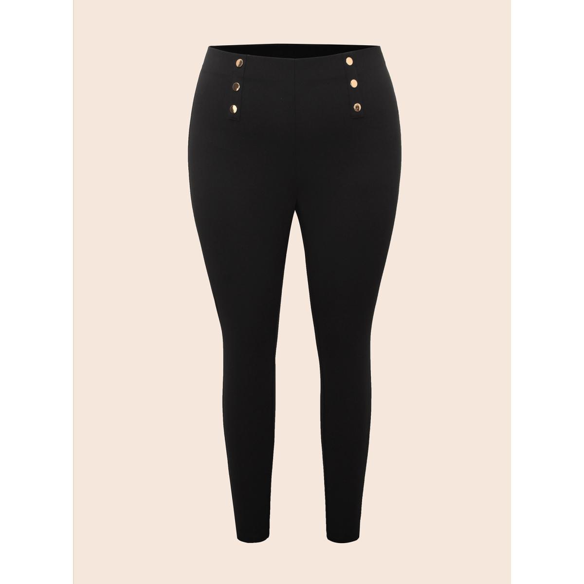Plus Size High Rise Button Detail Stretchy Pants Women Black Workwear Essentials Skinny High Rise Office Pants BloomChic 12/L Product Image