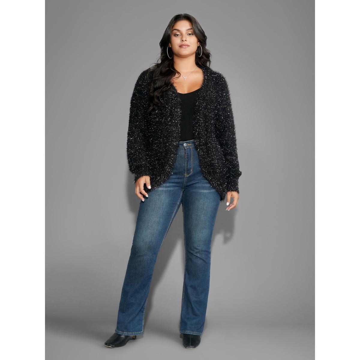 Plus Size Luxe Fluffy Open Front Cardigan Black Women Cocktail Loose Long Sleeve Party Cardigans BloomChic 14-16/1X Product Image