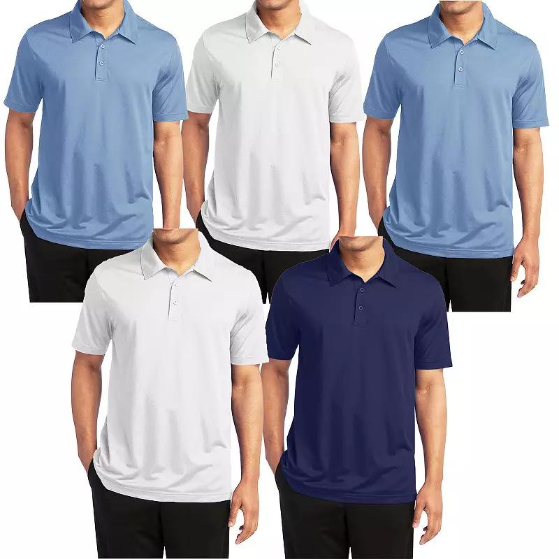 Men's Galaxy By Harvic 5-Pack Moisture-Wicking Polos, Size: 3XL, Light Blue White Navy Product Image