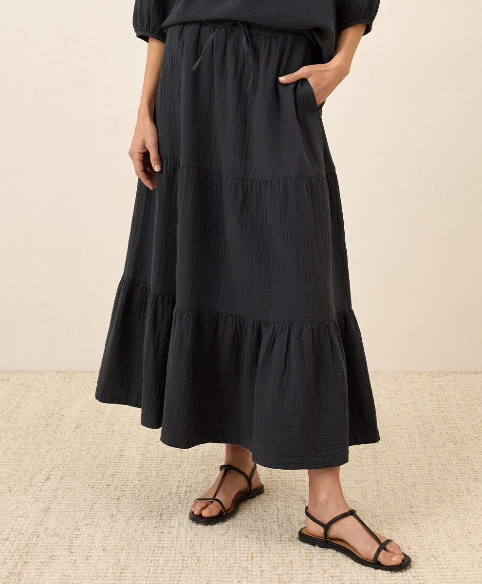 Womens Coastal Double Gauze Tiered Maxi Skirt M Product Image