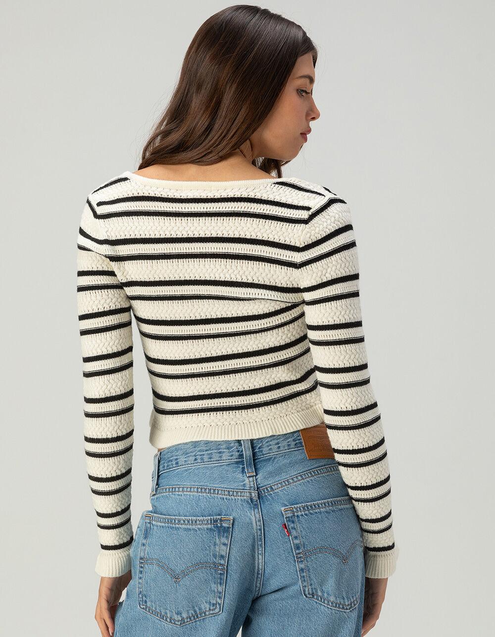 FULL TILT Stripe Button Front Womens Peplum Top Product Image