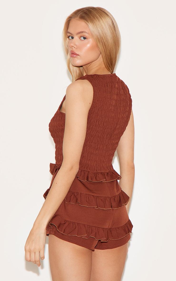 Chocolate Woven Shirred Boat Neck Romper Product Image
