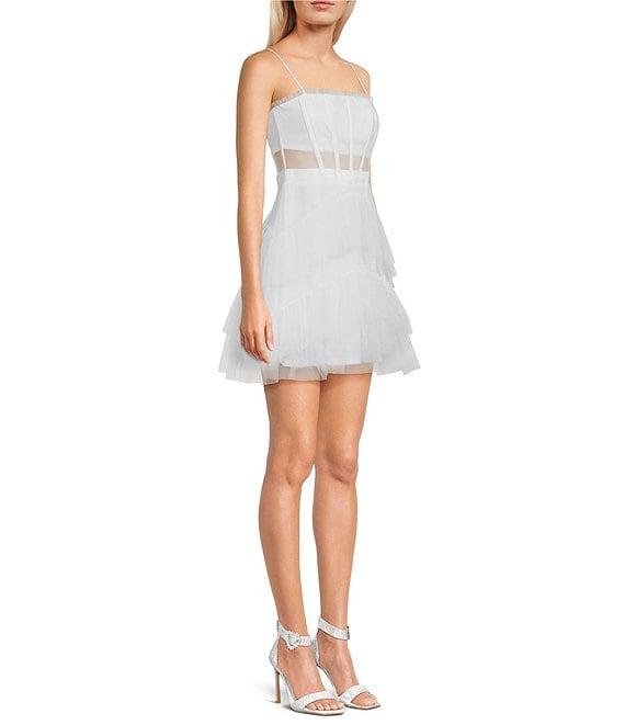 Next Up Illusion Mesh Corset Ruffle Tiered Fit & Flare Dress Product Image