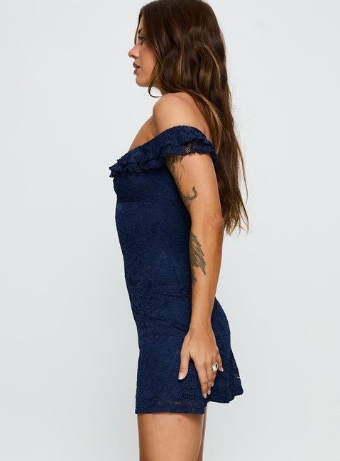 Anabeila Strapless Frill Mini Dress Navy Product Image