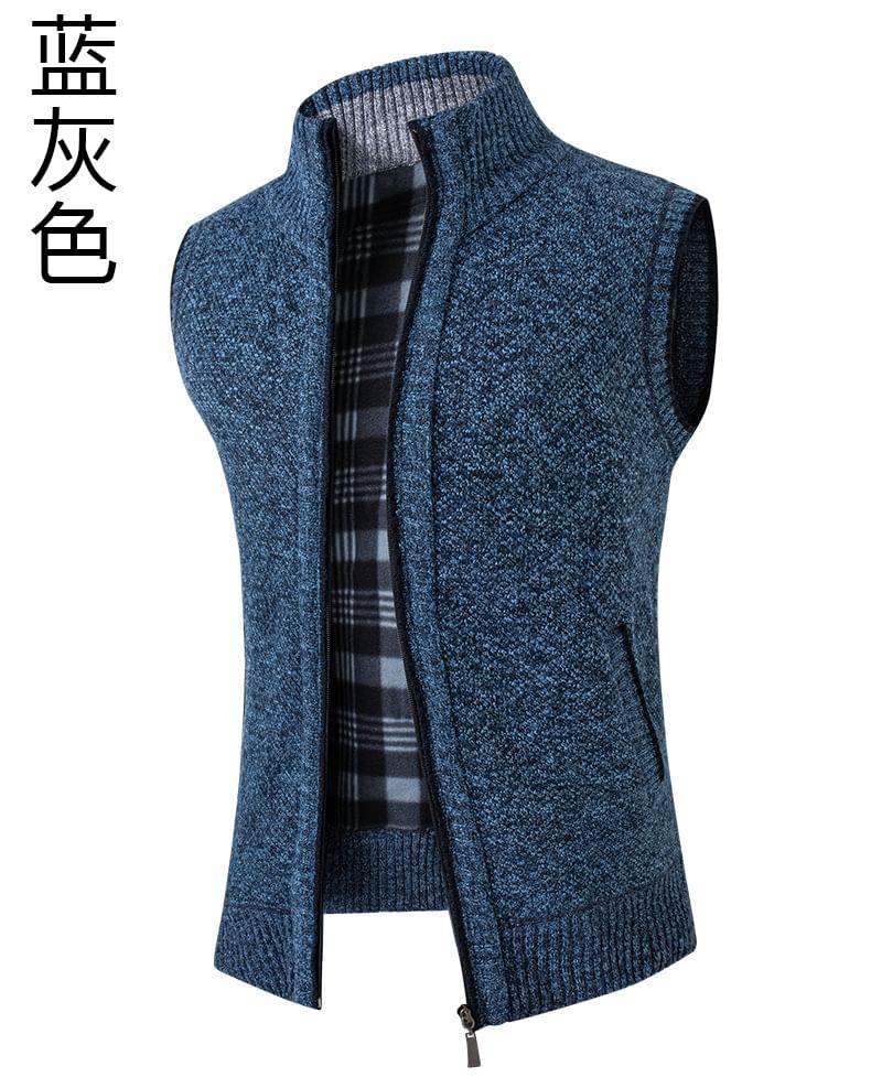 Stand Collar Plain Zip Sweater Vest Product Image