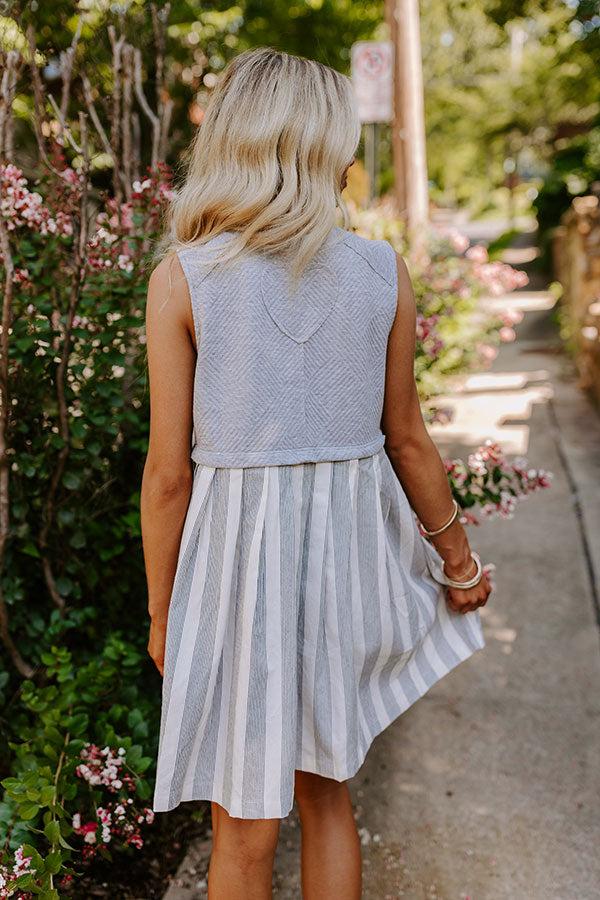 Cute Smile Stripe Mini Dress in Grey Product Image