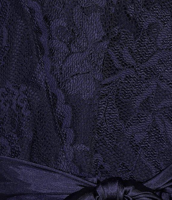 Marina Lace Bodice Surplice V-Neck Long Sleeve Pleated A-Line Midi Dress Product Image