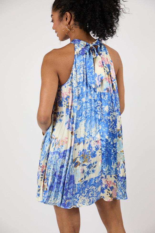 Petal Perfection Blue Multi Halter Neck Printed Mini Dress FINAL SALE Product Image