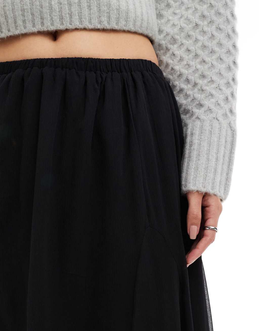 ASOS DESIGN chiffon flare maxi skirt in black Product Image