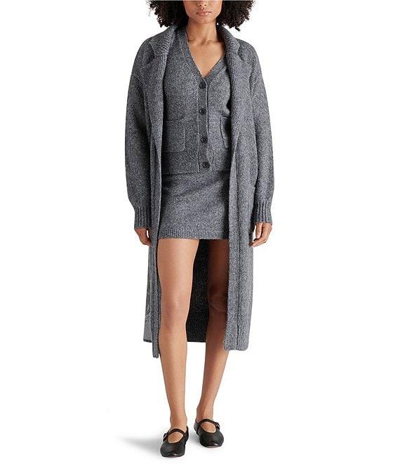 Steve Madden Marl Knit Notch Collar Neck Long Sleeve Open Front Cardigan Product Image