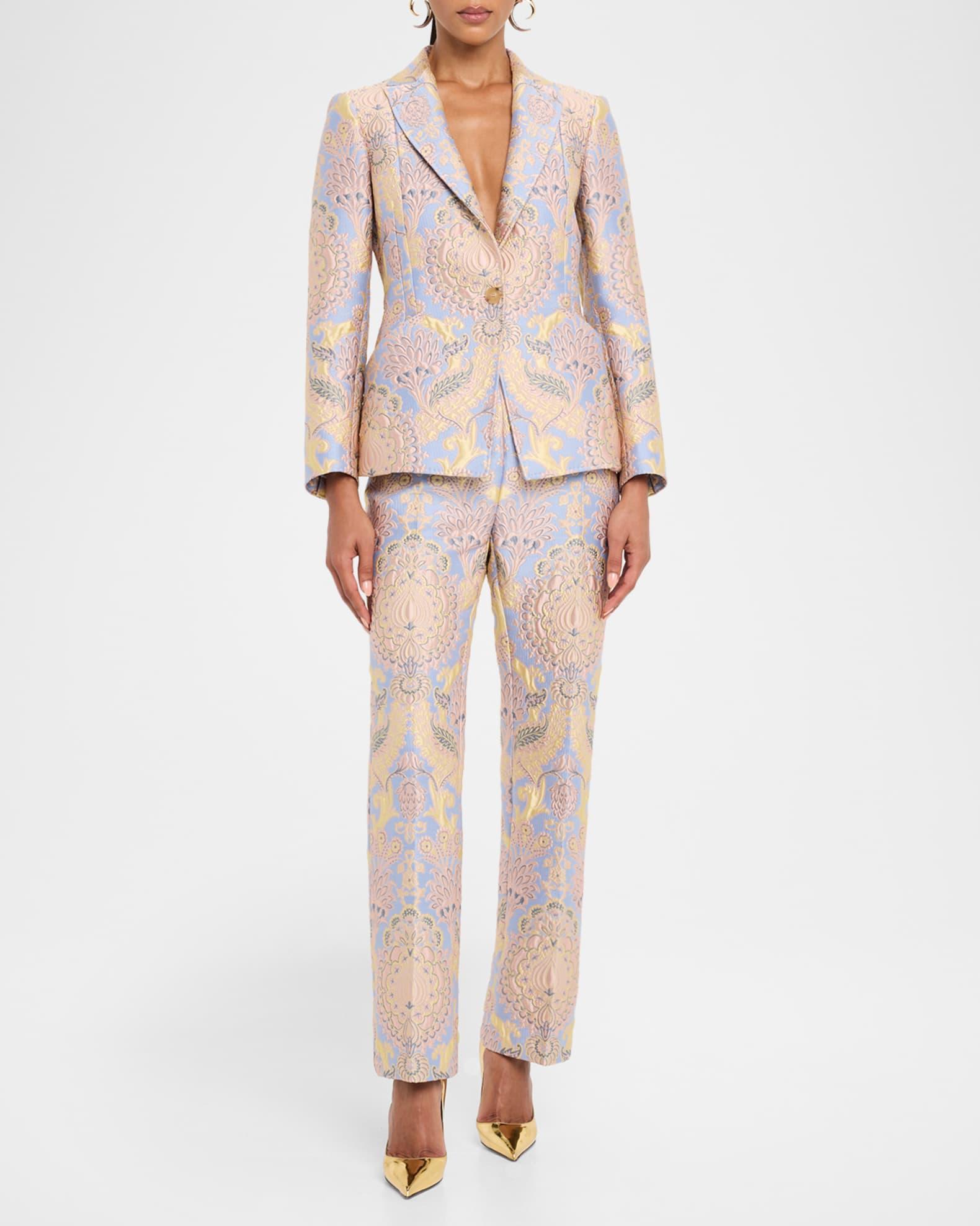 Floral Brocade Straight-Leg Ankle Trousers Product Image