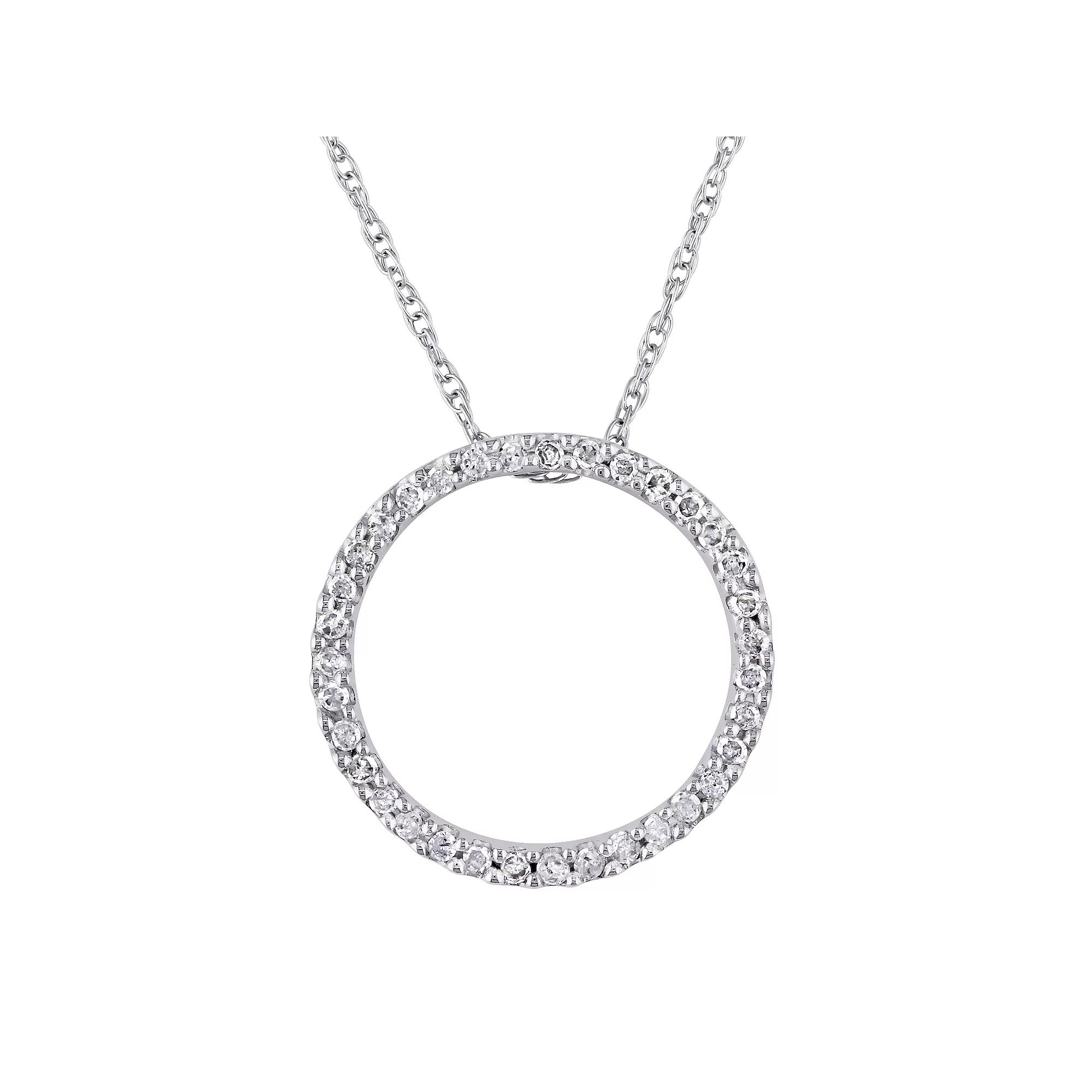 Stella Grace 10k White Gold 1/8 Carat T.W. Diamond Circle Pendant Necklace, Women's, Size: 17" Product Image
