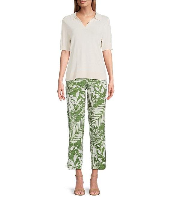 Investments Lime Palm Tropical Print Pull-On Straight Leg Ankle Pants Product Image