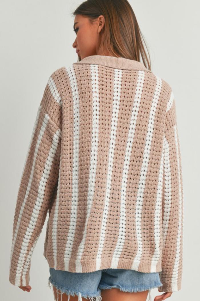Stripe Button Front Sweater Product Image