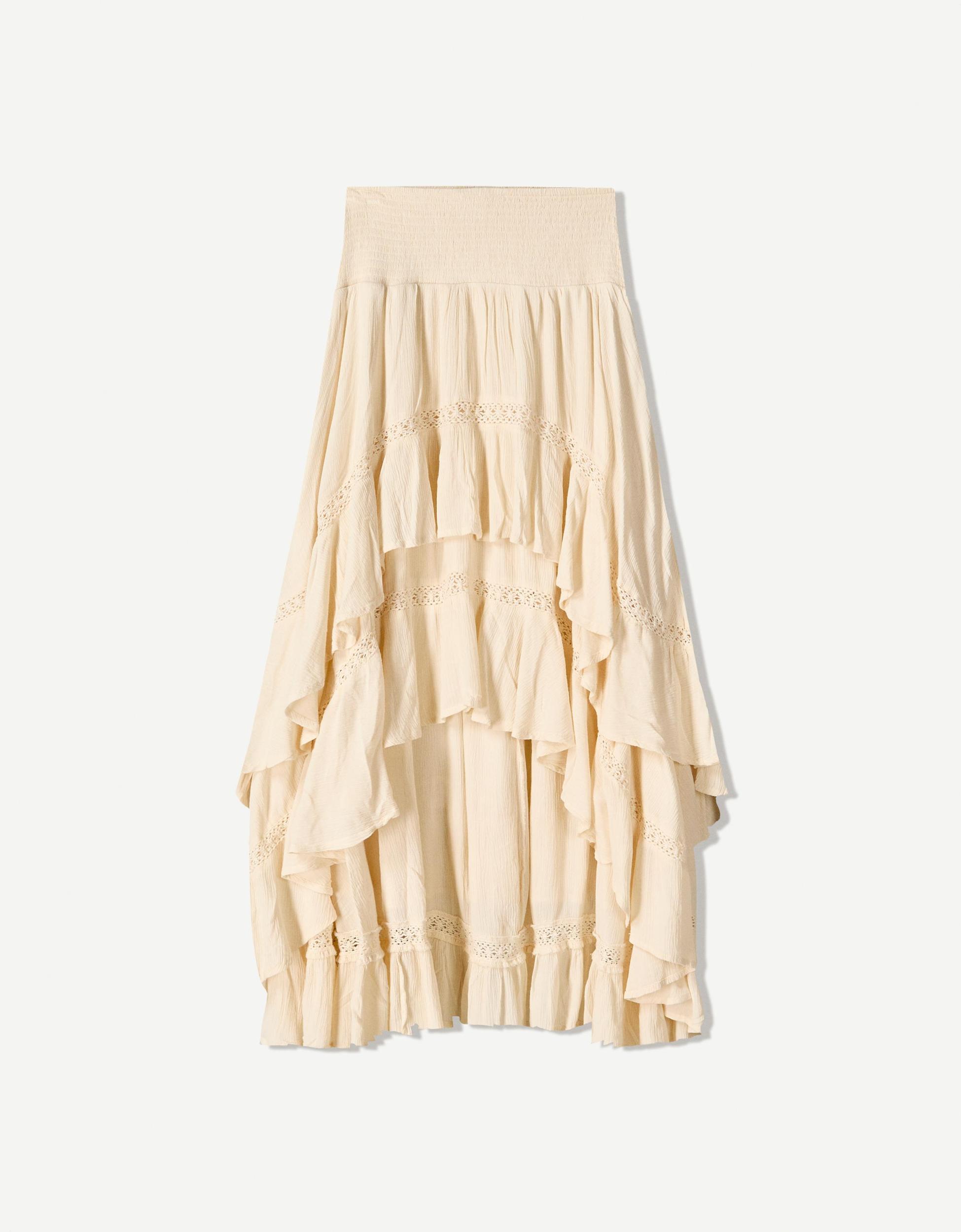 Asymmetric maxi skirt with textured lace trim Product Image