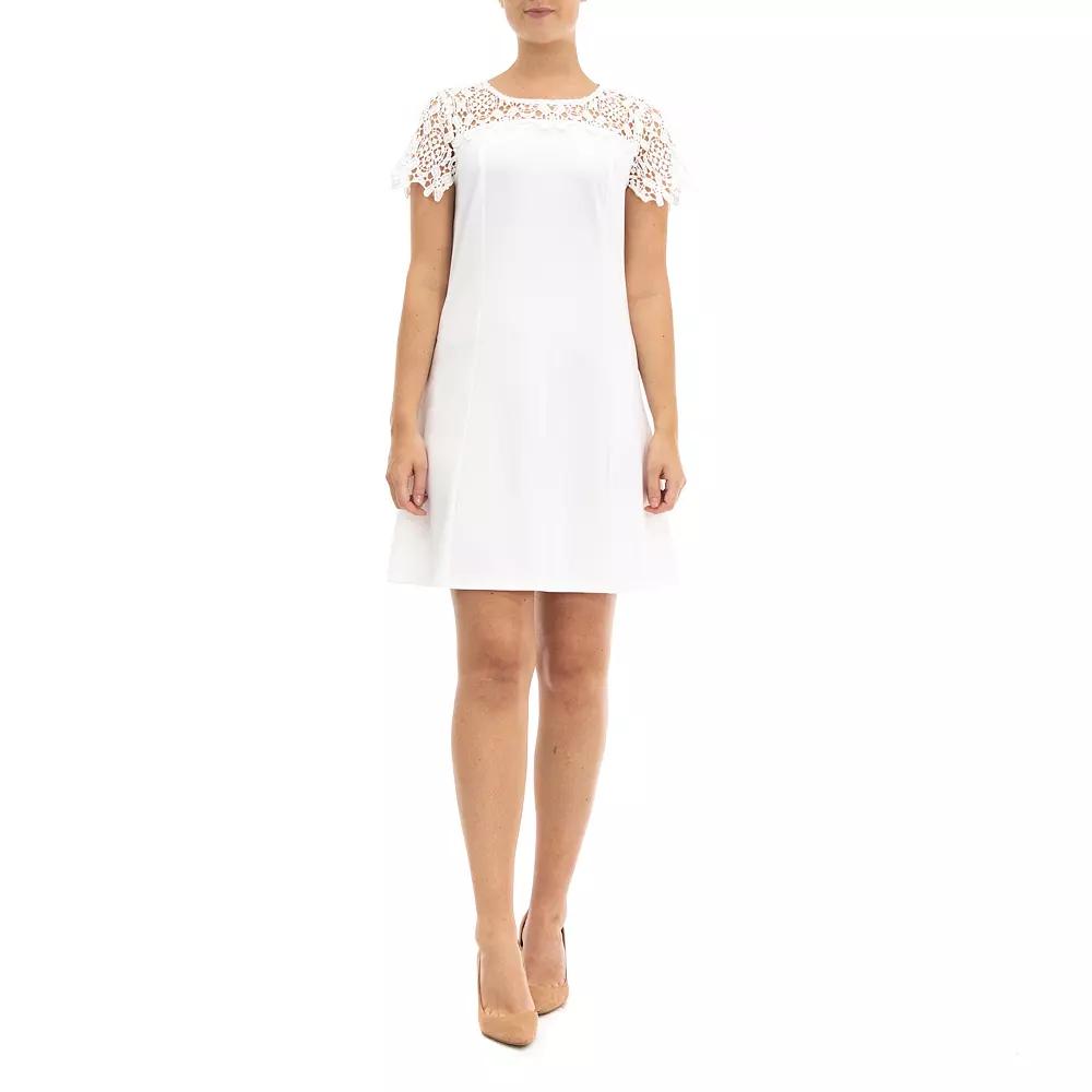 Women's Nina Leonard Lace-Yoke Cap Sleeve A-Line Dress,  Product Image