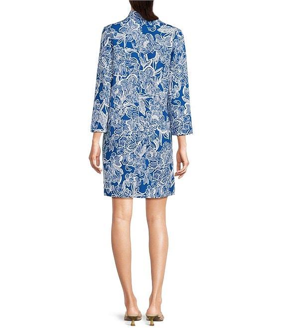Lilly Pulitzer Rosie Starlight Navy Floral Unforgettable Stand Split V-Neck 3/4 Sleeve Mini Dress Product Image