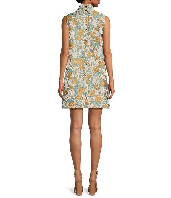 Buru Brocade Floral Oversized Point Collar 3/4 Sleeve Pocketed Topper Jacket Product Image