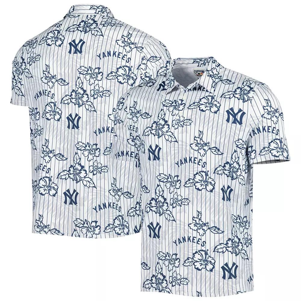 Men's Reyn Spooner White New York Yankees Cooperstown Collection Puamana Print Polo, Size: Small Product Image