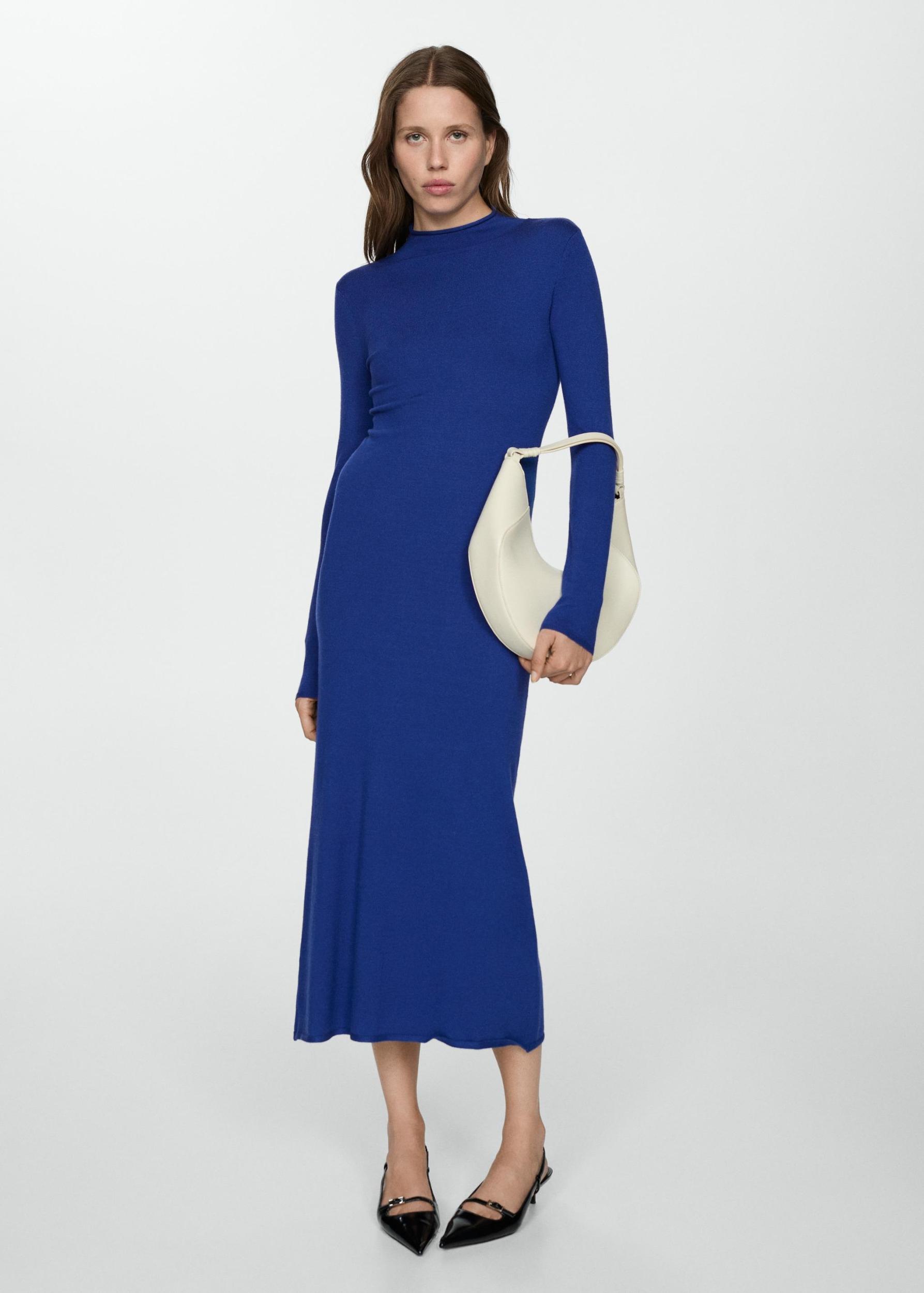 Perkins-neck knitted dress - Women | MANGO USA Product Image