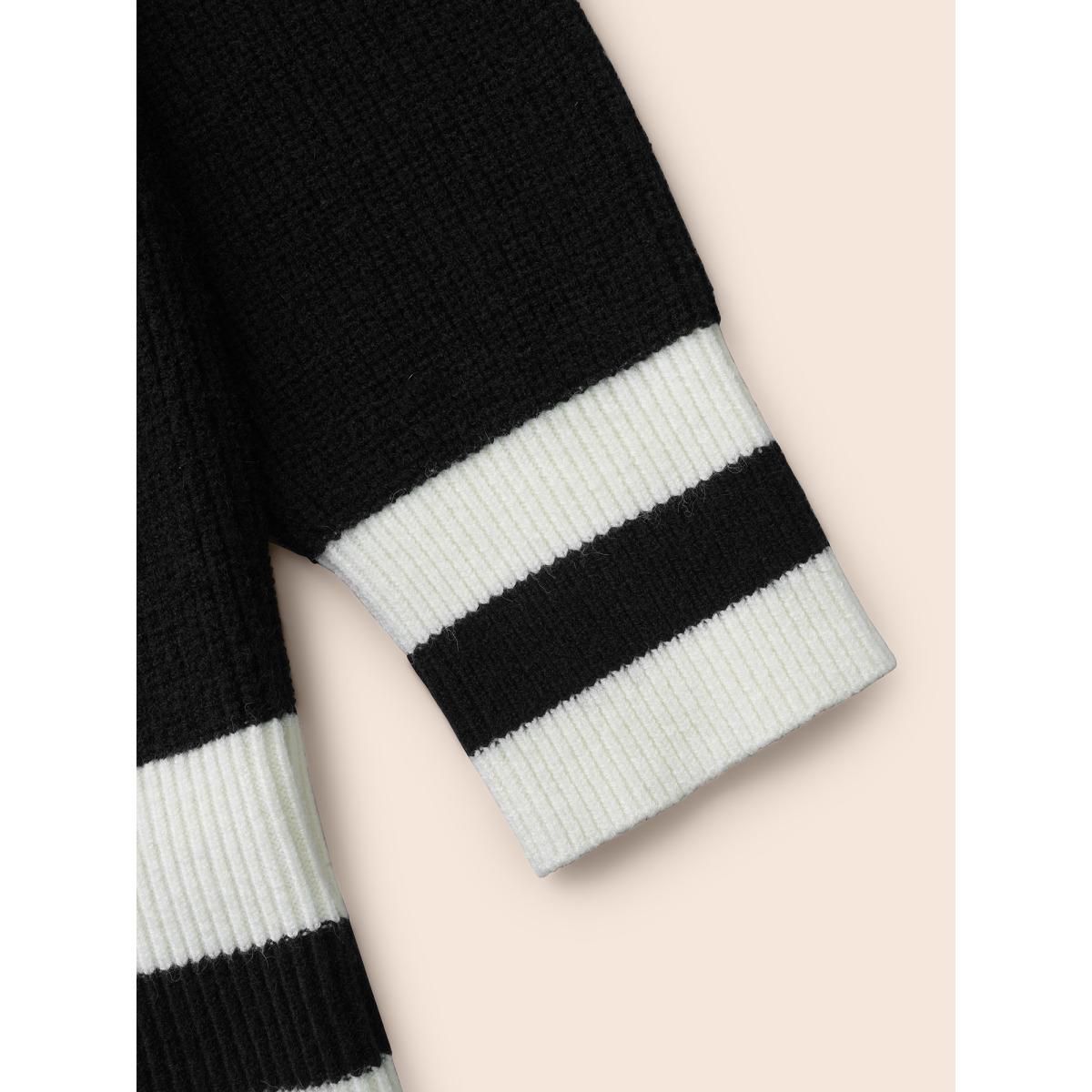 Plus Size Contrast Striped Drop Shoulder Cardigan Black Women Casual Loose Long Sleeve Everyday Cardigans BloomChic 10/M Product Image